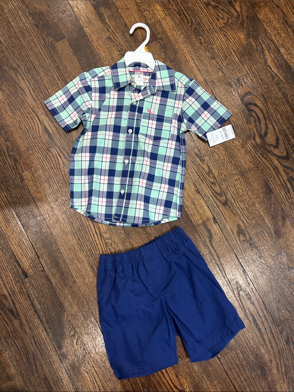 Carter's Mint, Navy & Pink Plaid Short-Sleeve Shirt 3T